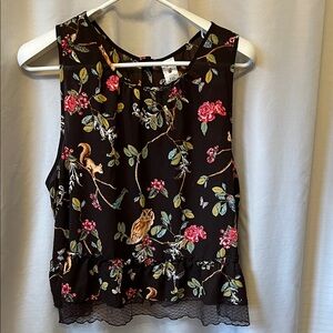 Disney Lauren Conrad Snow White Brown Floral Cropped Babydoll Top Shell Size XXL